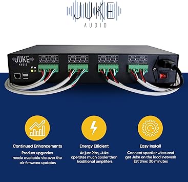 Juke-8 | 8 Zone Audio Amplifier with Wireless Control | Compatbile with Airplay, Airplay 2, Spotify Connect, DLNA | Multi-Room Audio Amp with Streaming