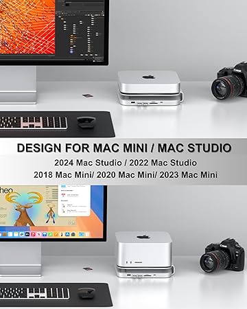 GEWOKLIY Mac mini Studio Dock and Stand, Hub with SSD Enclosure for NVME/SATA M.2, 4K HDMI Adapter 10Gbps USB A/C Port, TF/SD Card Reader, Dock for Mac mini M1/ M2 and Mac Studio 2024 | Accessories