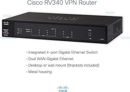 Cisco RV340 VPN Router with 4 Gigabit Ethernet (GbE) Ports plus Dual WAN, Limited Lifetime Protection (RV340-K9-NA)