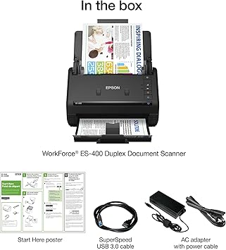 Epson WorkForce ES-400 Colour Duplex Document Scanner for PC and Mac, Auto Document Feeder (ADF)