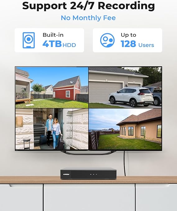 H.VIEW 4K Home Security Camera System Poe 8mp 6 Pcs IP Dome CCTV Camera Kits, 4K PoE Cameras Home Surveillance Wired Outdoor, 8CH NVR 4TB HDD with Audio,Smart AI Detection