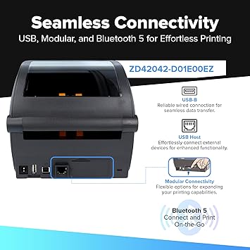 Zebra ZD420 / ZD420d Direct Thermal Desktop Printer 203 dpi Print Width 4 in USB Ethernet ZD42042-D01E00EZ | Includes Label Software