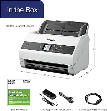 Epson DS-870 Colour Duplex Workgroup Document Scanner: 65 ppm, Twain and ISIS Drivers, 3-Year Limited Warranty with Next-Business-Day Whole Unit Exchange