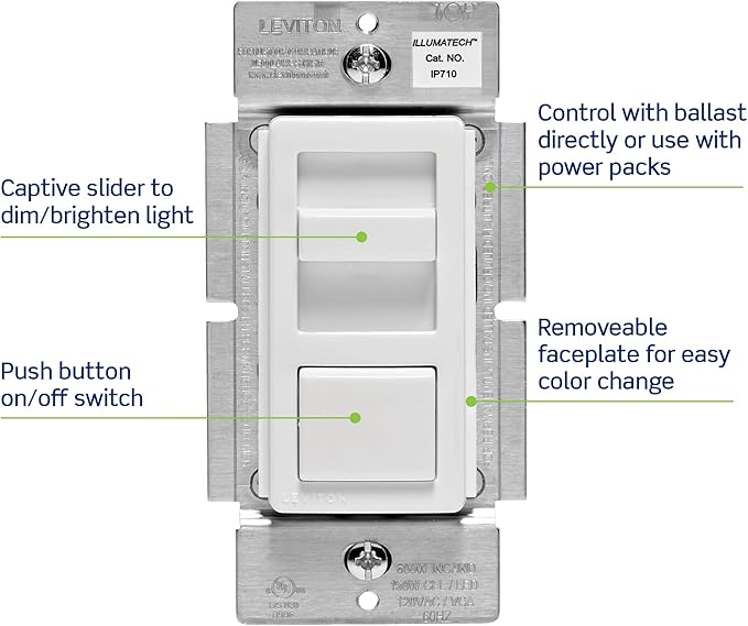 Leviton IP710-LFZ 1200VA, 120/277 V AC 60Hz, Single-Pole & 3-Way, IllumaTech Preset Electro-Mechanical Electronic