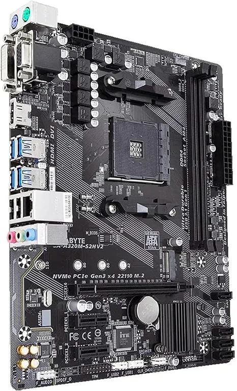 GIGABYTE GA-A320M-S2H (AMD Ryzen AM4/MicroATX/2xDDR4/HDMI/Realtek ALC887/3xPCIe/USB3.1 Gen 1/LAN/Motherboard)