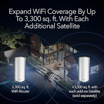 NETGEAR Orbi 970 Series (RBE970) Quad-Band WiFi 7 Mesh Add-on Satellite - Works with Existing 970 Series Mesh System or Router, Security Features, Covers up to 3,300 sq. ft., BE27000 802.11be
