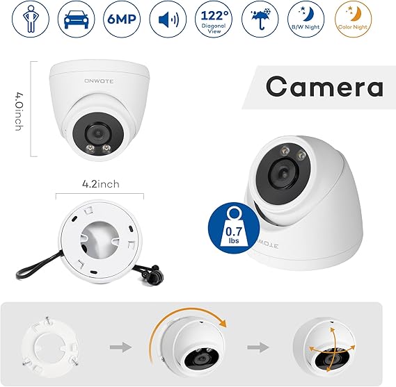 ONWOTE Wired 4K NVR Security Camera System PoE, Human Vehicle Detection Smart Color Night Vision, 8CH 4K 8MP NVR 2TB HDD, 4X 6MP Outdoor 122° PoE IP Cameras with Audio, CCTV System for Home Business