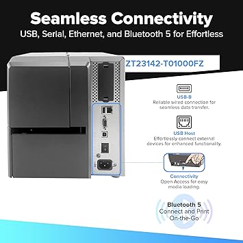 JetSet Label Zebra ZT231 (Zebra ZT230 Replacement) | Thermal Transfer & Direct Thermal 203 DPI | ZT23142-T01000FZ | USB, Serial, Ethernet, Bluetooth Connectivity, Tear Bar