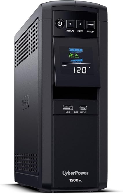 CyberPower CP1500PFCLCD PFC Sinewave UPS System, 1500VA/1000W, 12 Outlets, AVR, Mini Tower,Black