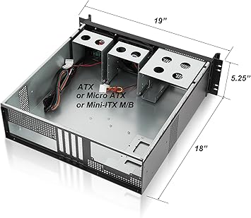 RackChoice 3u Short Depth 17.7 rackmount Server Chassis ATX/Micro ATX/Mini-itx 2x5.25+5x3.5 Bays Support Standard ATX PSU with Either top or Side Cooling