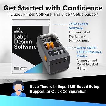 Zebra ZD411 Network Pro (Zebra ZD410 Replacement) Direct Thermal | 203 DPI | ZD4A022-D01E00EZ | USB, Ethernet, USB Host, Modular Connectivity Slot, BTLE5, EZPL | 2 in Width | Includes Jetset Software