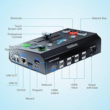 RGBlink Mini-pro Video Switcher with 4 x 4K HDMI Inputs 1HDMI/USB3.0 Outputs Multi Camera Video Mixer Switcher with 2 Inch Touch Screen Ideal for Live Streaming Worship Gamers Live Events