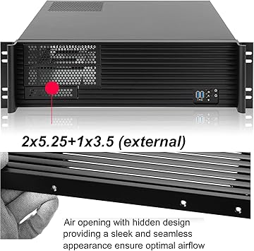 RackChoice 3u Short Depth 17.7 rackmount Server Chassis ATX/Micro ATX/Mini-itx 2x5.25+5x3.5 Bays Support Standard ATX PSU with Either top or Side Cooling