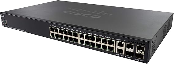 Cisco SG550X-24 Stackable Managed Switch | 24 Gigabit Ethernet (GbE) Ports | 2 x 10G Combo | 2 x SFP+ | L3 Dynamic Routing | Limited Lifetime Protection (SG550X-24-K9-NA)