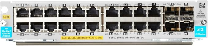 HP J9990AHP 20-Port 10/100/1000BASE-T PoE+ / 4-Port 1G/10GbE SFP+ MACsec v3 zl2 Module