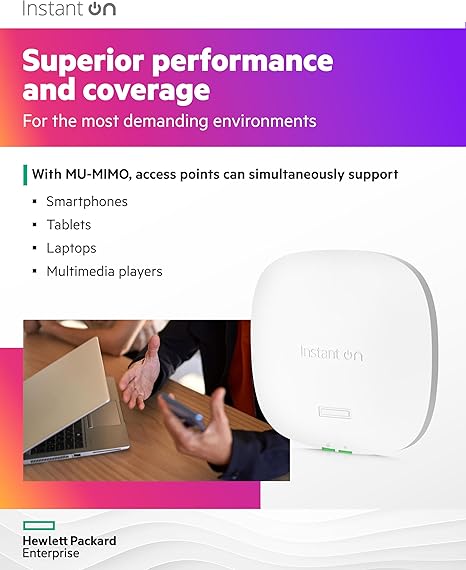 HPE Networking Instant On Access Point AP25 4x4 WiFi 6 Indoor Wireless Access Point | Power Source Included | US Model (R9B32A)