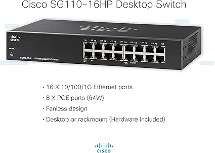 Cisco SG110-24 Desktop Switch with 24 Gigabit Ethernet (GbE) Ports plus 2 Combo mini-GBIC SFP , Limited Lifetime Protection (SG11016HPNA)