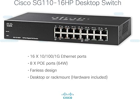 Cisco SG110-24 Desktop Switch with 24 Gigabit Ethernet (GbE) Ports plus 2 Combo mini-GBIC SFP , Limited Lifetime Protection (SG11016HPNA)