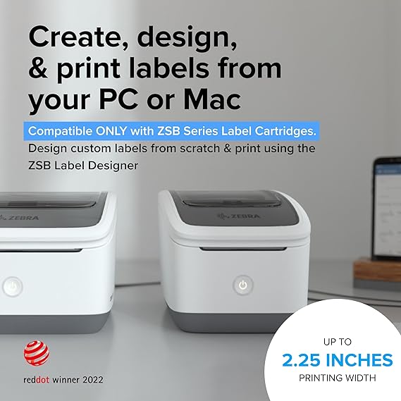 ZSB Series Thermal Label Printer from Zebra ZSB Label Printer Frustration Free Wireless Labeling for Shipping, Address, Barcodes, Filing and More - ZSB-DP12-2-inch Print Width