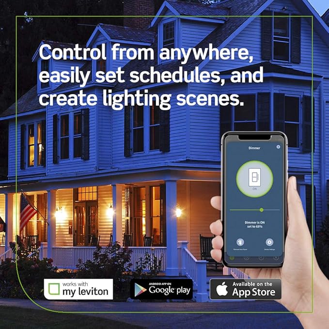 Leviton Smart Dimmer with Amazon Alexa Built-in Wi-Fi Voice Activated Decora Smart Dimmer DWVAA-1BW No Hub Required with Screwless Wallplate Included in White