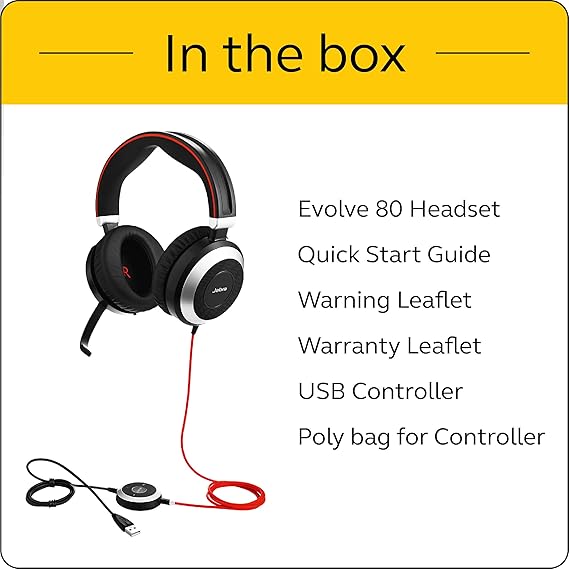 Jabra Evolve 80 - Professional Stereo Noise Cancelling Wired Headset/Music Headphones - MS