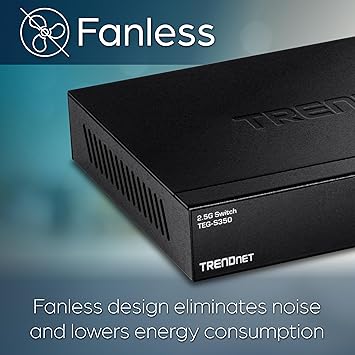 TRENDnet 5-Port Unmanaged 2.5G Switch, 5 x 2.5GBASE-T Ports, 25Gbps Switching Capacity, Backwards Compatible with 10-100-1000Mbps Devices, Fanless, Wall Mountable, Black, TEG-S350