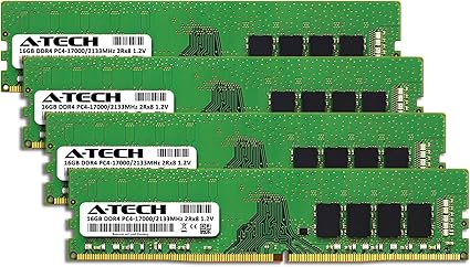 A-Tech 64GB (4x16GB) DDR4 2133 MHz UDIMM PC4-17000 (PC4-2133P) CL15 DIMM 2Rx8 Non-ECC Desktop RAM Memory Modules
