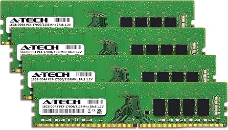 A-Tech 64GB (4x16GB) DDR4 2133 MHz UDIMM PC4-17000 (PC4-2133P) CL15 DIMM 2Rx8 Non-ECC Desktop RAM Memory Modules