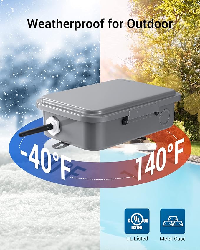 DEWENWILS Outdoor Smart Wi-Fi Outlet Box, Heavy Duty 40A 120VAC 2HP Wireless Controller Timer Switch for Pool Water Heater SPA, Compatible with Smart Phone, Alexa, UL Listed