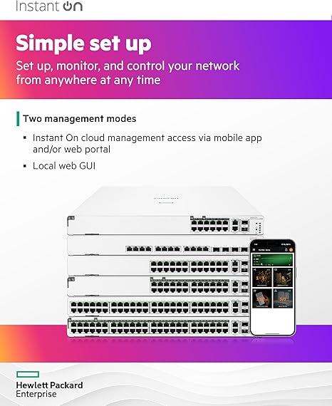 HPE Networking Instant On Switch Series 1960 24-Port Gb Smart-Managed Layer 2+ Ethernet Switch with PoE | 24x 1G | 2X 10GBase-T, 2X SFP+ | 20x CL4, 4X CL6 PoE 370W | Stackable | US Cord (JL807A#ABA)