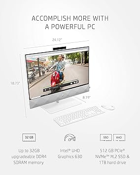 HP 27 Pavilion All-in-One PC, 10th Gen Intel i7-10700T Processor, 16 GB RAM, Dual Storage 512 GB SSD and 1TB HDD, Full HD IPS 27 inch Touchscreen, Windows 10 Home, Keyboard and Mouse (27-d0072, 2020)