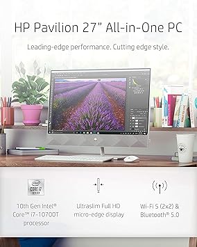 HP 27 Pavilion All-in-One PC, 10th Gen Intel i7-10700T Processor, 16 GB RAM, Dual Storage 512 GB SSD and 1TB HDD, Full HD IPS 27 inch Touchscreen, Windows 10 Home, Keyboard and Mouse (27-d0072, 2020)