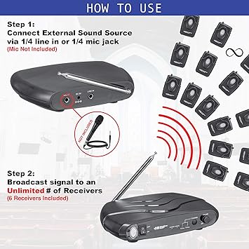 Hamilton Buhl Assistive Listening Dual Frequency System ALS700 with Transmitter, 6 Receivers & Earbuds, Carry Case