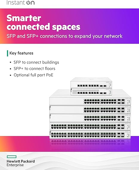 HPE Networking Instant On Switch Series 1930 24-Port Gb Smart-Managed Layer 2+ Ethernet Switch | 24x 1G | 4X SFP+ | US Cord (JL682A#ABA)