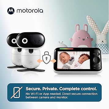 Motorola Baby PIP1610 HD - 5" Motorized Video Baby Monitor w/ 2 Cameras, Wall Mount, 1000ft Range, Two-Way Audio, Room Temperature Monitoring - Private Connection (No Wi-Fi, Does Not Use App)