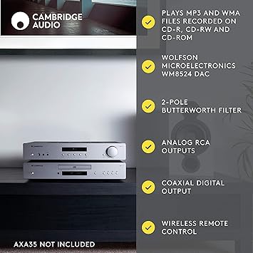 Cambridge Audio AXC35 Single-Disc CD Player with High Performance Wolfson DAC and Remote Control