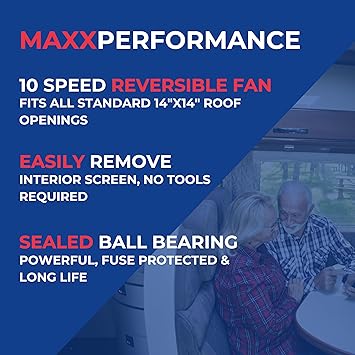 Maxxair 00-05100K MaxxFan Ventillation Fan with White Lid and Manual Opening Keypad Control White