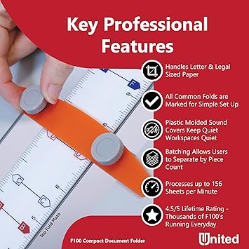 United Office Products F100 Automatic Paper Folder, 200 Sheets, Letter and Legal Size