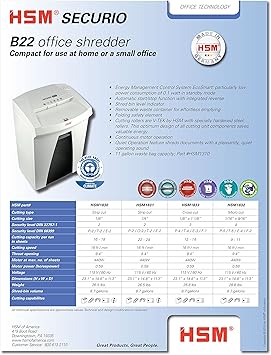 HSM SECURIO B22c, 12-14 Sheet, Cross-Cut, 8.7-Gallon Capacity Shredder