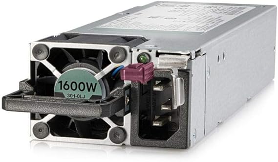 A silver HPE 1600W hot plug power supply for server clusters.