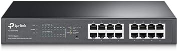 TP-Link 16-Port Gigabit Rackmount Easy Smart Web-Managed PoE Plus Switch, 8-Port, 802.11at, 150W, PoE Auto Recovery, black (TL-SG1016PE)