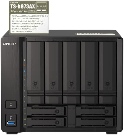 QNAP TS-h973AX-8G-US 9-Bay Desktop NAS, AMD Ryzen V1500B 4C 8T 2.2GHz, 8GB DDR4 SODIMM