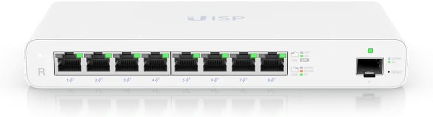 Ubiquiti UISP-R Gigabit PoE Router for WISP MicroPoP Applications, 8 x GbE RJ45 Ports, 1 x 1G SFP Port, Fanless Thermal Cooling, Silent Operation, White