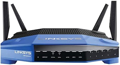 Linksys WRT3200ACM: AC3200 Dual-Band Gigabit Wi-Fi Router, Beamforming Tri-Stream Wireless Signal, Ethernet Ports, MU-MIMO (Black, Blue)
