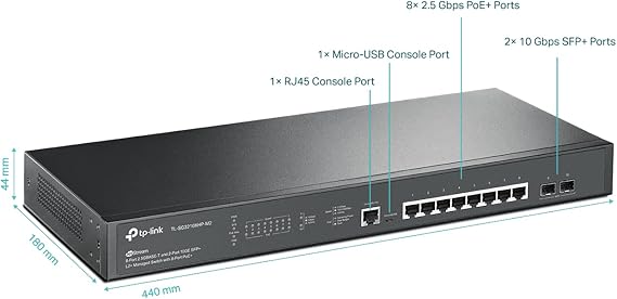 TP-Link Jetstream 8 Port Multi-Gigabit L2+ Managed PoE Switch (TL-SG3210XHP-M2) - 8 PoE+ Port @240W, 2 x 10G SFP+ Slots, 2.5G Bandwidth, Omada SDN Integrated, IPv6, Limited Lifetime Protection