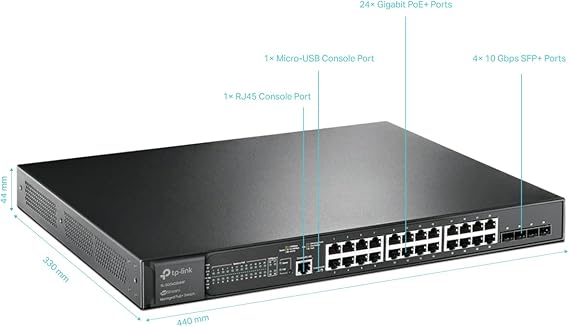 TP-Link JetStream 24-Port Gigabit and 4-Port 10GE SFP+ L2+ Managed Switch with 24-Port PoE+ (TL-SG3428XMP) - SDN Integrated, Cloud Access & Omada App
