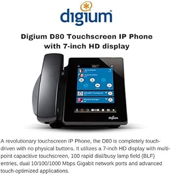 Digium D80 IP Phone with HD Voice, Gigabit, 7.0 Inch Color Display, Capacitive Touch