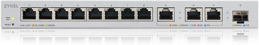 Zyxel 12-Port Multi-Gigabit Ethernet Web Managed Switch | 3 x 10G | 1 x 10G SFP+ Fiber | 8 x GbE Ports | Plug & Play | Desktop or Wall-Mount | Ethernet Splitter XGS1250-12