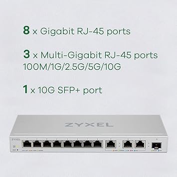 Zyxel 12-Port Multi-Gigabit Ethernet Web Managed Switch | 3 x 10G | 1 x 10G SFP+ Fiber | 8 x GbE Ports | Plug & Play | Desktop or Wall-Mount | Ethernet Splitter XGS1250-12