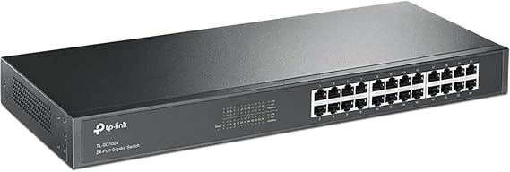 TP-Link 24 Port Gigabit Ethernet Switch Plug and Play Sturdy Metal w/Shielded Ports Rackmount Fanless Limited Lifetime Protection Unmanaged (TL-SG1024)